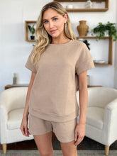 Load image into Gallery viewer, Double Take Full Size Texture Short Sleeve T-Shirt and Drawstring Shorts Set