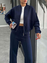 Load image into Gallery viewer, Baseball Collar Zip Up Outerwear and Drawstring Pants Set
