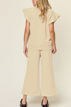 Load image into Gallery viewer, Double Take Texture Ruffle Short Sleeve Top and Drawstring Wide Leg Pants Set