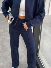 Load image into Gallery viewer, Baseball Collar Zip Up Outerwear and Drawstring Pants Set