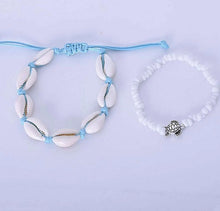 Load image into Gallery viewer, 2PCS Boho Turquoise Shell Anklet with White Turtle Bead Ankle Bracelet