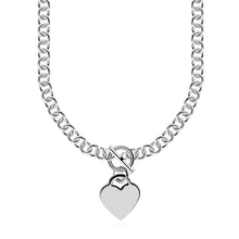 Load image into Gallery viewer, Sterling Silver Rolo Chain  with a Heart Toggle Charm and Rhodium Plating