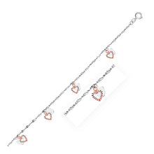 Load image into Gallery viewer, 14k White and Rose Gold Anklet with Dual Heart Charms