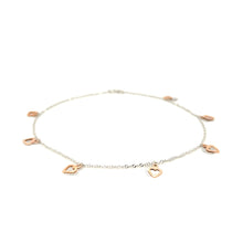 Load image into Gallery viewer, 14k White and Rose Gold Anklet with Dual Heart Charms