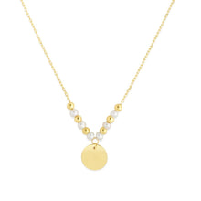 Load image into Gallery viewer, 14k Yellow Gold High Polish Beaded Pearl Disc Drop Pallina Necklace