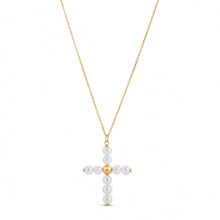 Load image into Gallery viewer, 14k Yellow Gold Pearl Cross Pendant-0
