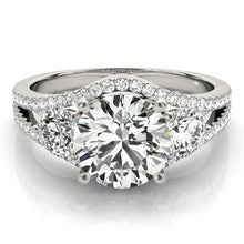 Load image into Gallery viewer, 14k White Gold 3 Stone Split Pave Shank Diamond Engagement Ring (2 3/4 cttw)