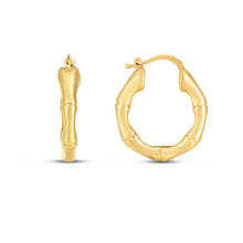 Load image into Gallery viewer, 14k Yellow Gold Medium Bamboo Hoop Earrings (25mm)-0