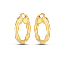 Load image into Gallery viewer, 14k Yellow Gold Medium Bamboo Hoop Earrings (25mm)-1
