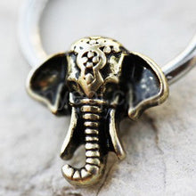 Load image into Gallery viewer, 316L Stainless Steel Antique Bronze Plated Elephant Snap-in Captive Bead Ring