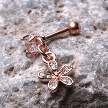 Load image into Gallery viewer, Rose Gold Plated Cartilage Earring with Flower Dangle