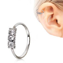 Load image into Gallery viewer, 316L Stainless Steel Synthetic Triple CZ Cartilage Earring / Nose Hoop Ring