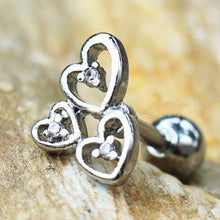 Load image into Gallery viewer, 316L Stainless Steel Triple Lovely Heart Cartilage Earring