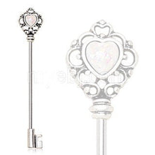 Load image into Gallery viewer, 316L Stainless Steel Victorian Heart Key Industrial Barbell with Synthetic Opal
