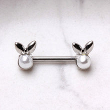Load image into Gallery viewer, 316L Stainless Steel White Faux Pearl Bunny Nipple Bar