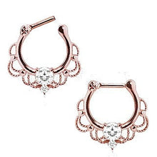 Load image into Gallery viewer, Rose Gold Plated 316L Stainless Steel Made For Royalty Ornate Septum Clicker