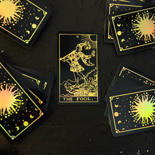Load image into Gallery viewer, The Rider Waite Gold Sun Rainbow Foil Tarot Deck-13