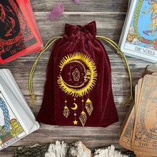 Load image into Gallery viewer, Velvet Tarot Bag Red & Gold-0