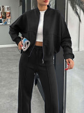 Load image into Gallery viewer, Baseball Collar Zip Up Outerwear and Drawstring Pants Set
