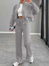 Load image into Gallery viewer, Baseball Collar Zip Up Outerwear and Drawstring Pants Set
