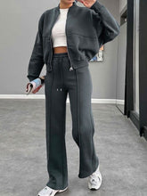 Load image into Gallery viewer, Baseball Collar Zip Up Outerwear and Drawstring Pants Set
