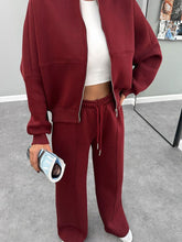 Load image into Gallery viewer, Baseball Collar Zip Up Outerwear and Drawstring Pants Set
