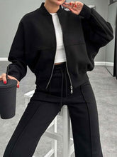 Load image into Gallery viewer, Baseball Collar Zip Up Outerwear and Drawstring Pants Set
