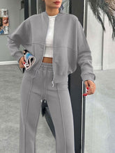 Load image into Gallery viewer, Baseball Collar Zip Up Outerwear and Drawstring Pants Set
