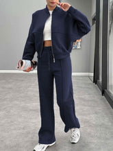 Load image into Gallery viewer, Baseball Collar Zip Up Outerwear and Drawstring Pants Set
