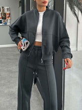 Load image into Gallery viewer, Baseball Collar Zip Up Outerwear and Drawstring Pants Set
