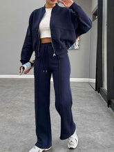 Load image into Gallery viewer, Baseball Collar Zip Up Outerwear and Drawstring Pants Set
