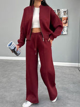 Load image into Gallery viewer, Baseball Collar Zip Up Outerwear and Drawstring Pants Set
