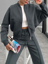 Load image into Gallery viewer, Baseball Collar Zip Up Outerwear and Drawstring Pants Set

