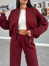 Load image into Gallery viewer, Baseball Collar Zip Up Outerwear and Drawstring Pants Set
