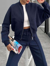 Load image into Gallery viewer, Baseball Collar Zip Up Outerwear and Drawstring Pants Set
