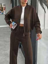 Load image into Gallery viewer, Baseball Collar Zip Up Outerwear and Drawstring Pants Set
