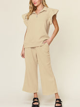 Load image into Gallery viewer, Double Take Texture Ruffle Short Sleeve Top and Drawstring Wide Leg Pants Set
