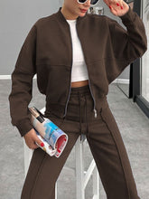 Load image into Gallery viewer, Baseball Collar Zip Up Outerwear and Drawstring Pants Set
