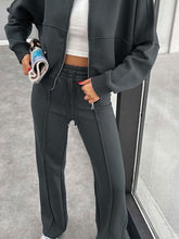 Load image into Gallery viewer, Baseball Collar Zip Up Outerwear and Drawstring Pants Set
