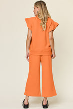 Load image into Gallery viewer, Double Take Texture Ruffle Short Sleeve Top and Drawstring Wide Leg Pants Set
