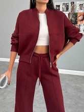 Load image into Gallery viewer, Baseball Collar Zip Up Outerwear and Drawstring Pants Set
