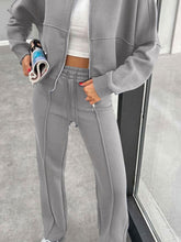 Load image into Gallery viewer, Baseball Collar Zip Up Outerwear and Drawstring Pants Set
