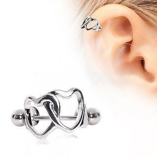 Interlocking Hearts Cartilage Cuff - Heart Cartilage Piercing