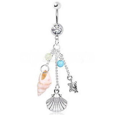 Beach Charms Dangle Navel Ring Belly Ring 10 mm, 14g (1.6 mm)