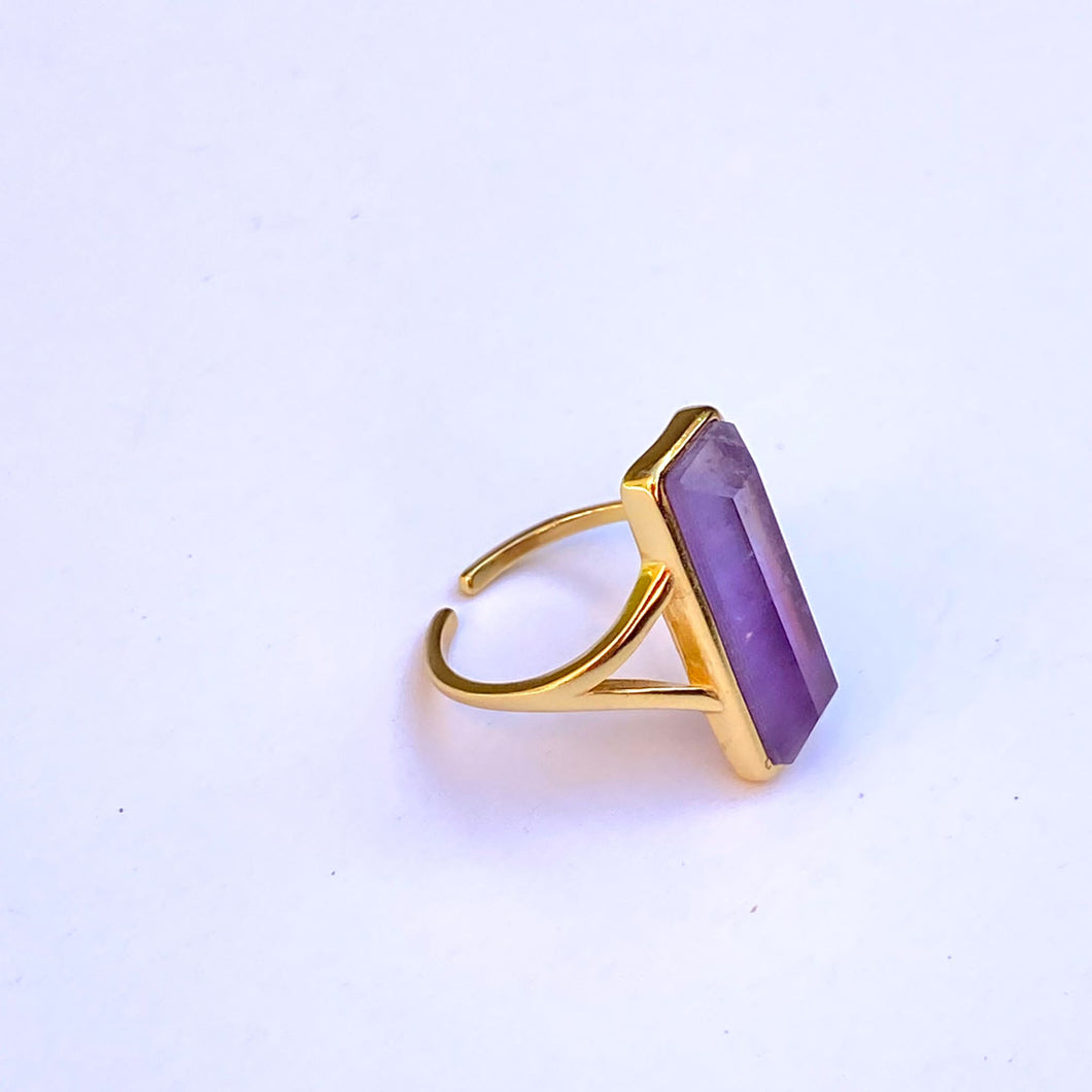 Rectangle Amethyst Gemstone Ring