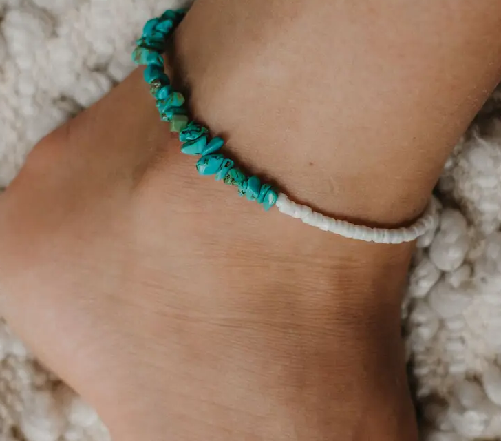 Santai Natural Stone Anklet Ankle Bracelet -Turquoise