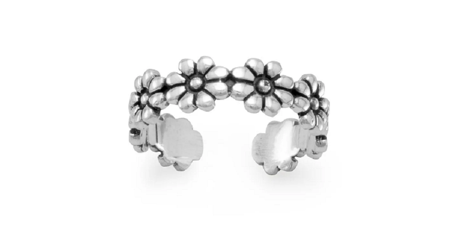 Sterling Silver Flower Toe Ring Adjustable