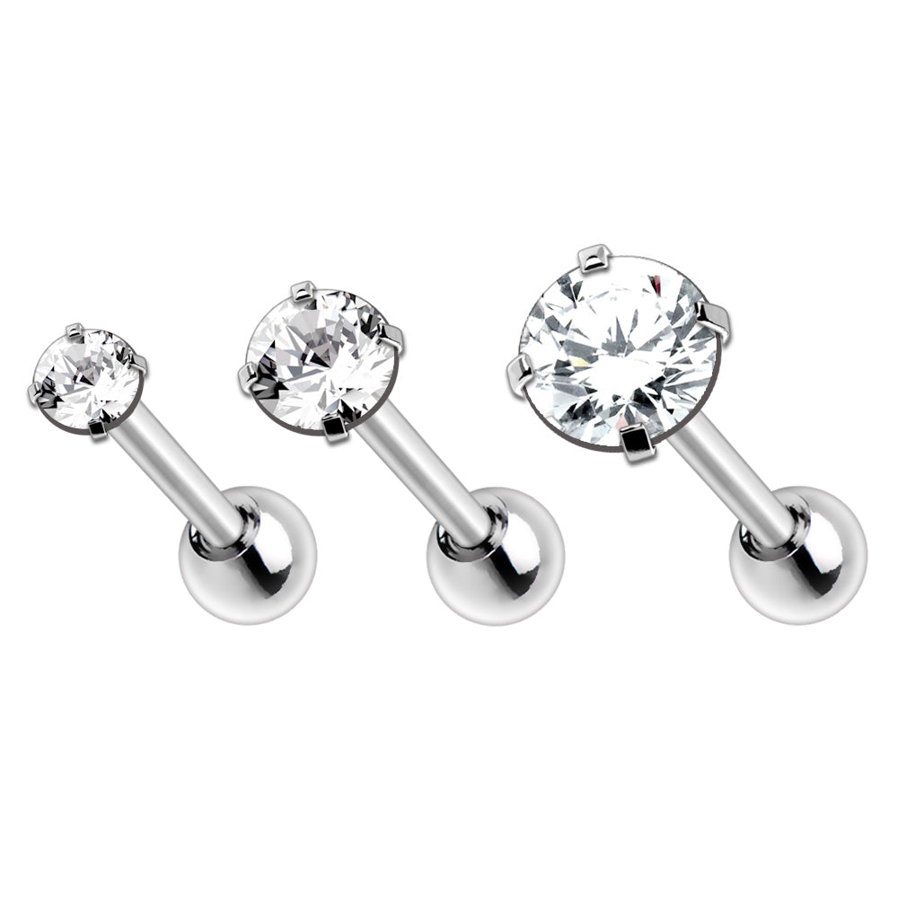 316L Stainless Steel Prong Set CZ Triple Helix / Cartilage Earring