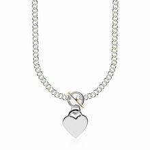 Load image into Gallery viewer, Sterling Silver Rhodium Plated Rolo Chain Necklace with a Heart Toggle Charm
