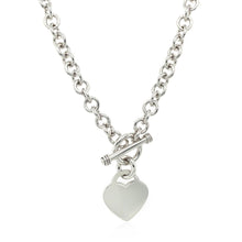 Load image into Gallery viewer, Sterling Silver Rhodium Plated Rolo Chain Necklace with a Heart Toggle Charm
